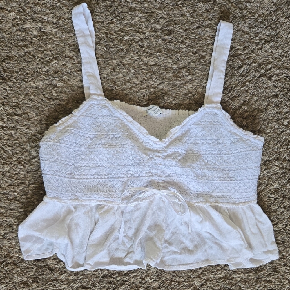 American Eagle Outfitters White Lace Camisole Smocked Back Size Large